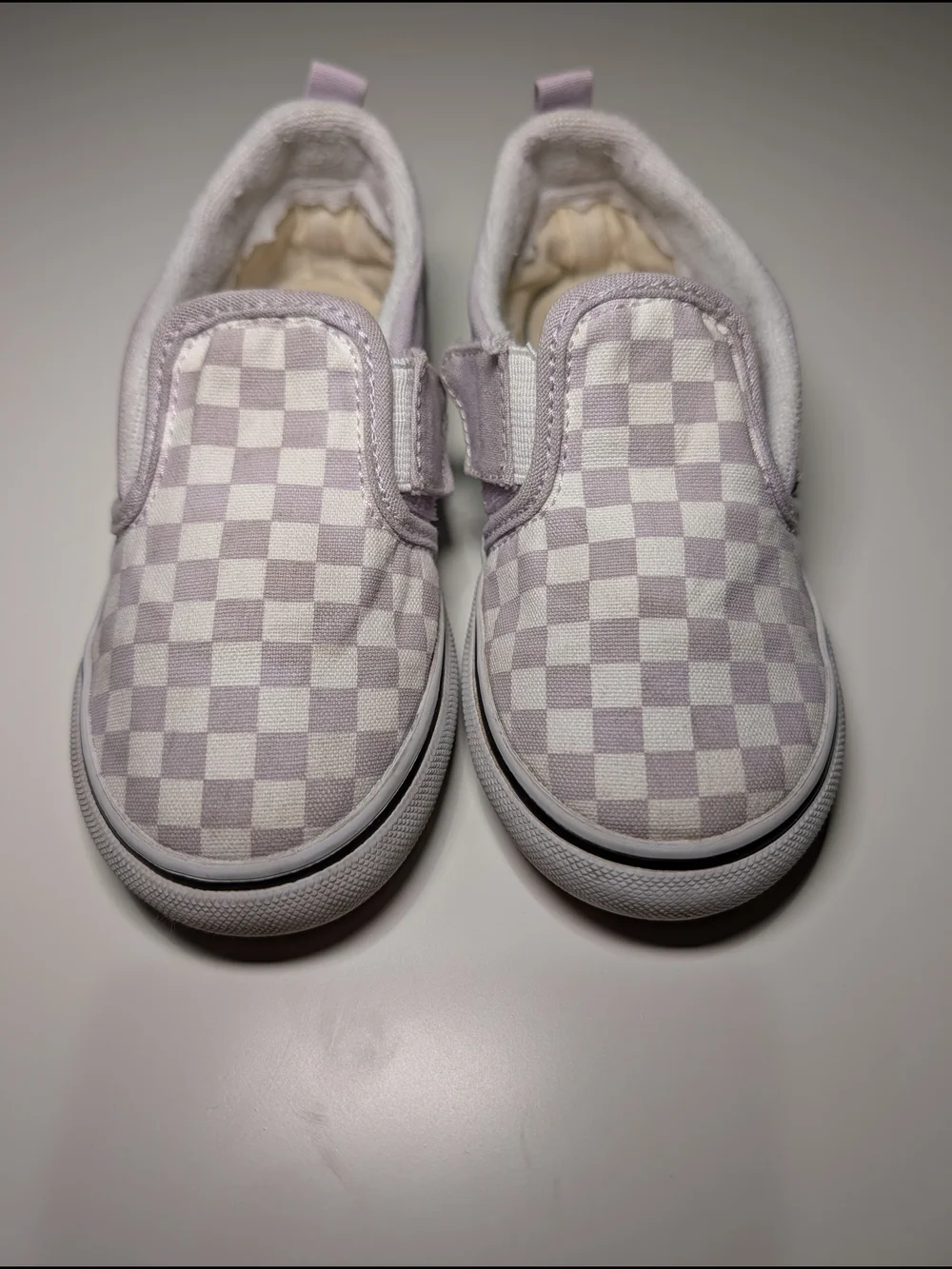 Kids Slip-On Checkerboard Canvas Shoes - Light Lavender/White
